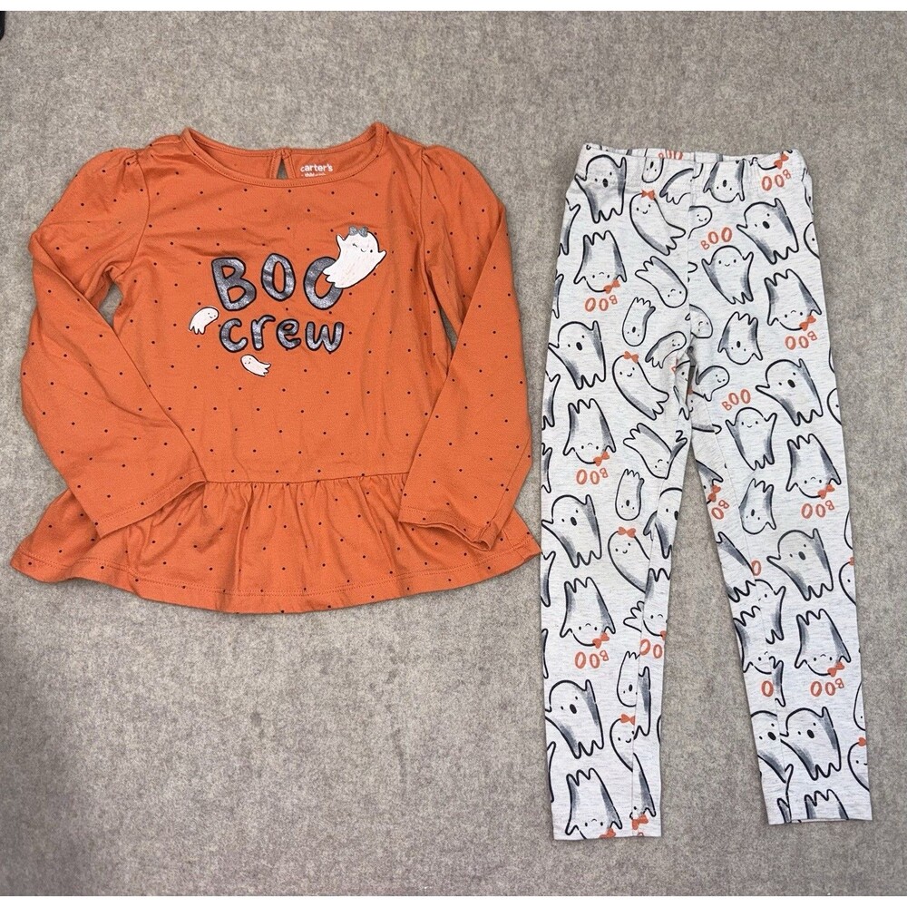 Carter's Girls 5T 2pc Halloween Boo Crew Top & Ghost Leggings Ruffle Set